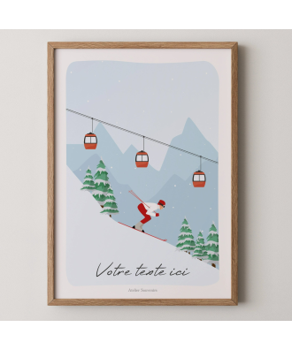 Affiche ski et télécabine 21x30 cm