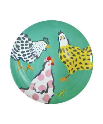 Assiette entrée - dessert en porcelaine motif poules