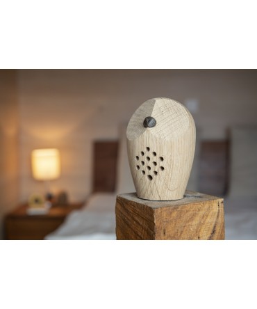 Sound box en forme de hibou reproduisant les chants d'oiseaux de nos forêts