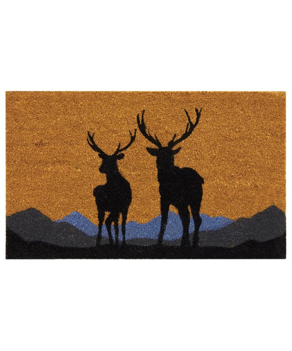 Paillasson ou tapis d'entrée en fibre de coco, envers en latex, motif cerfs