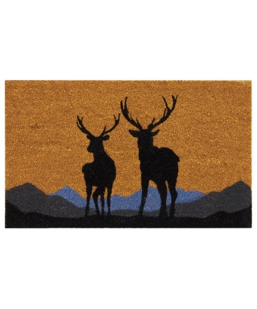 Paillasson ou tapis d'entrée en fibre de coco, envers en latex, motif cerfs