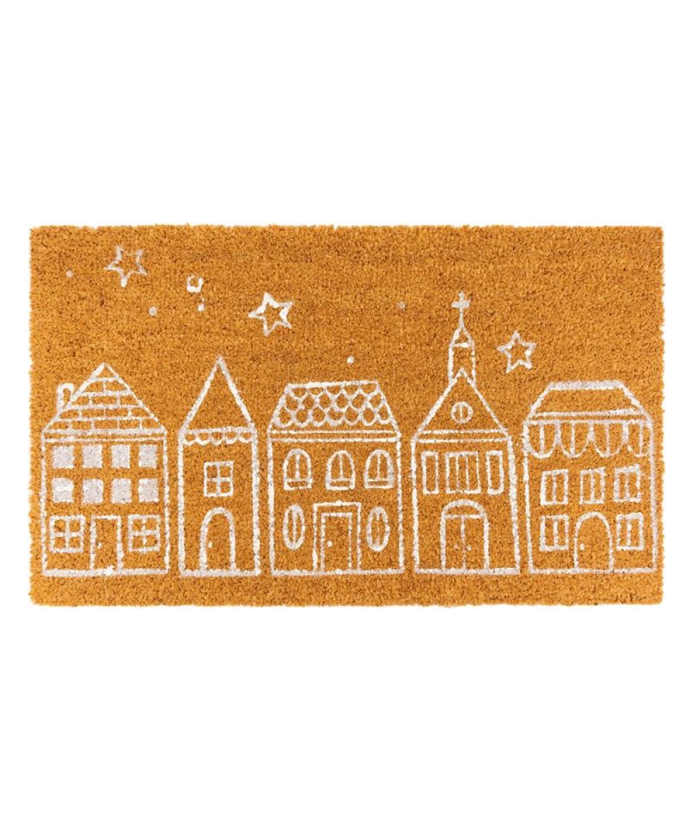 Paillasson ou tapis d'entrée en fibre de coco, envers en latex, motif rangée de maison
