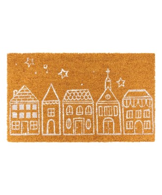 Paillasson ou tapis d'entrée en fibre de coco, envers en latex, motif rangée de maison
