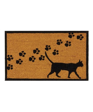 Paillasson ou tapis d'entrée en fibre de coco, envers en latex, chat noir