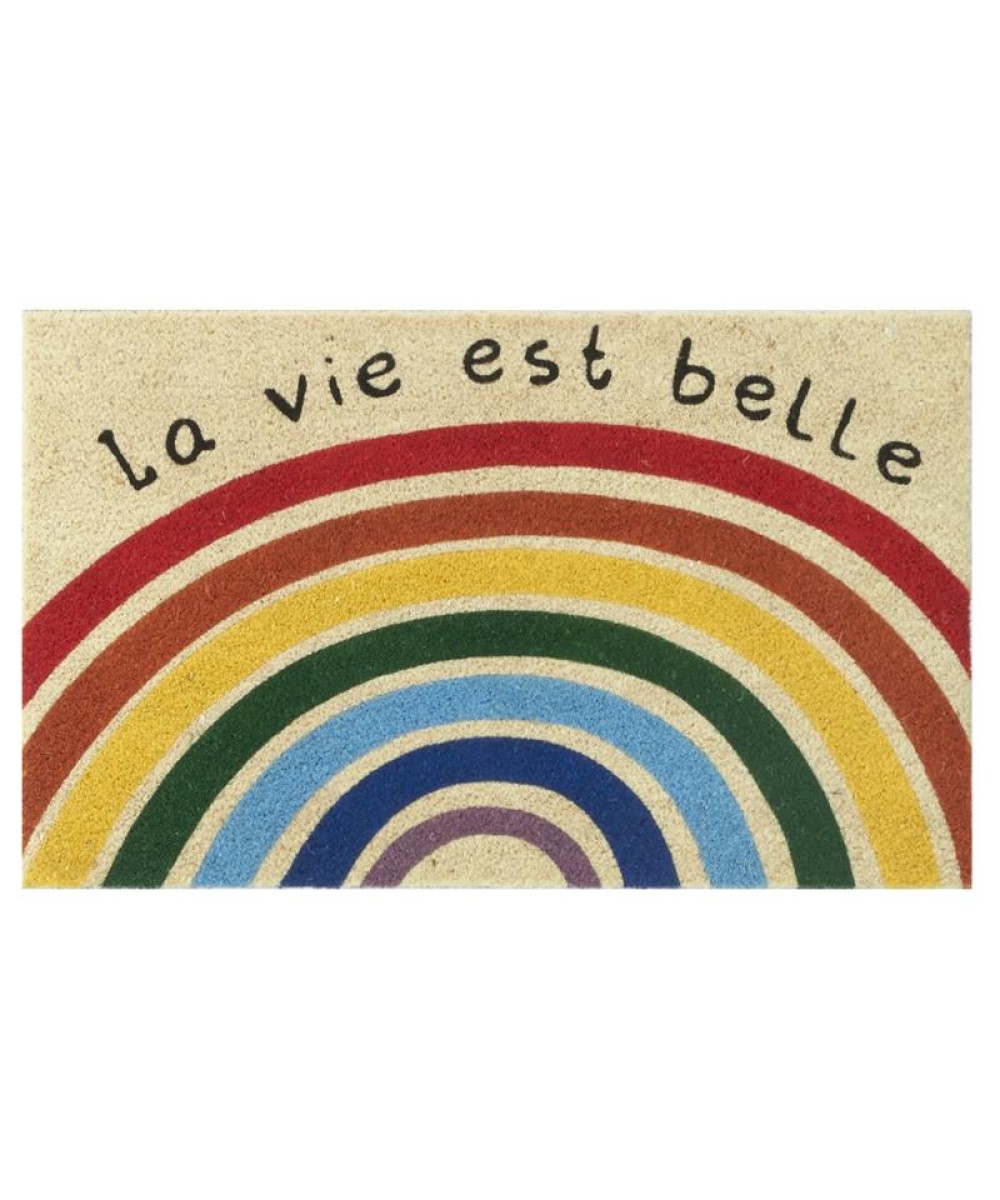 Paillasson ou tapis d'entrée en fibre de coco, envers en latex, la vie est belle
