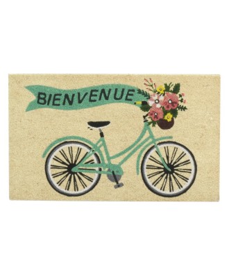 Paillasson ou tapis d'entrée en fibre de coco, envers en latex, bienvenue vélo