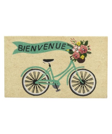 Paillasson ou tapis d'entrée en fibre de coco, envers en latex, bienvenue vélo