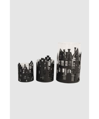 Photophore maisons mini noir