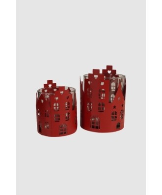 Photophore maisons mini rouge