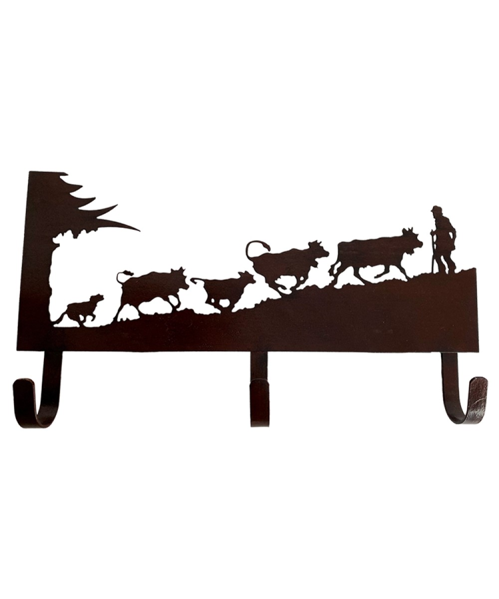 Patère, 3 crochets en métal motif vaches