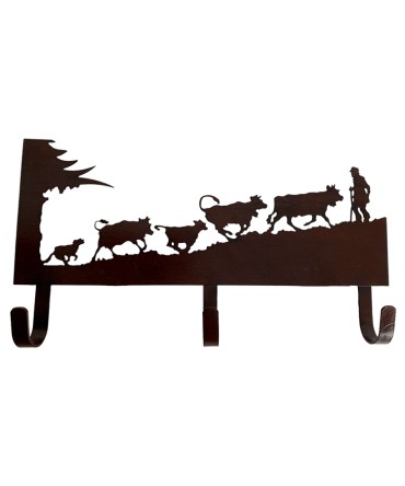 Patère, 3 crochets en métal motif vaches