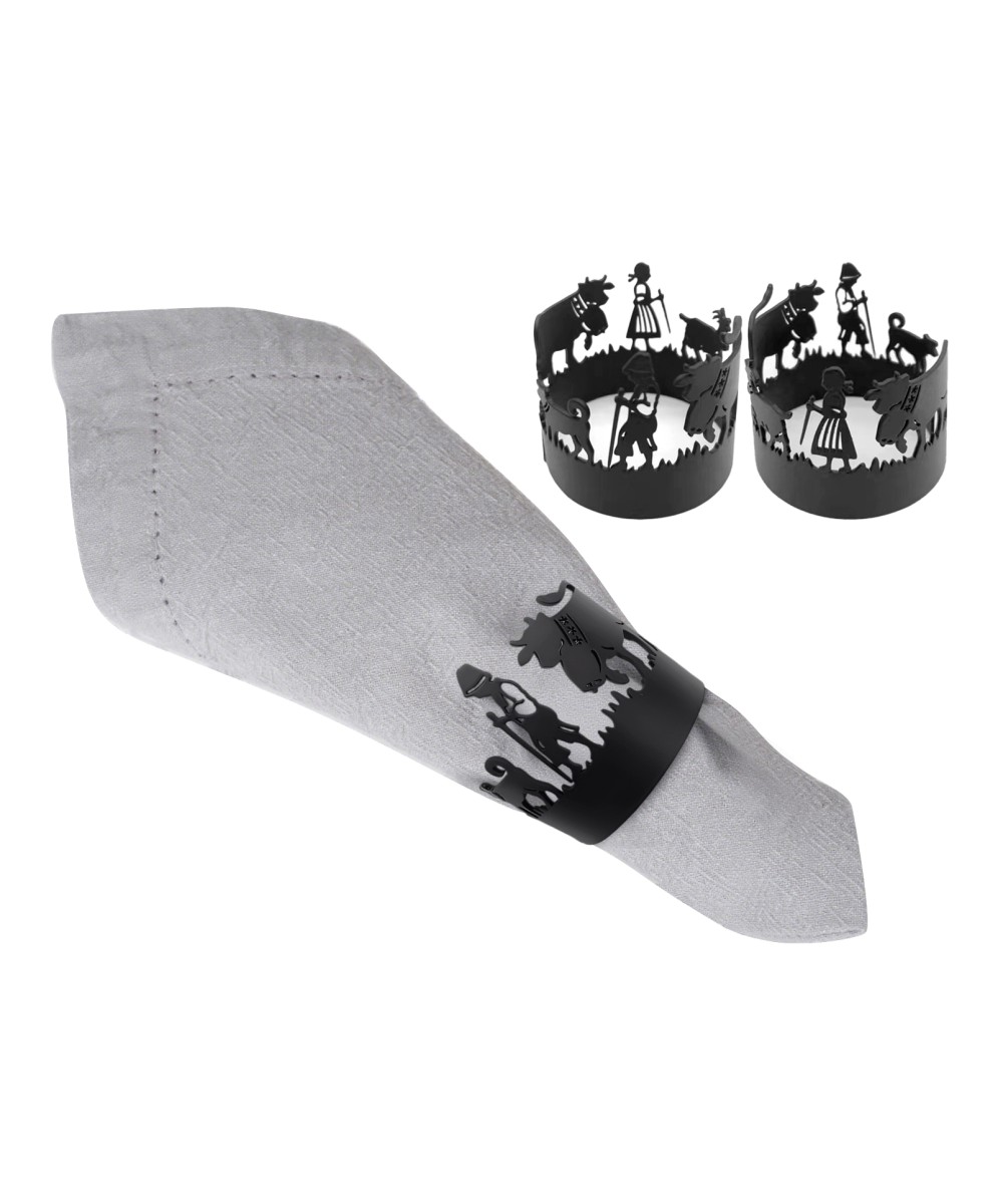 Rond - Lien de serviette alpage en métal noir, 4 pièces