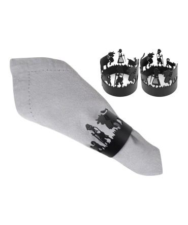 Rond - Lien de serviette alpage en métal noir, 4 pièces