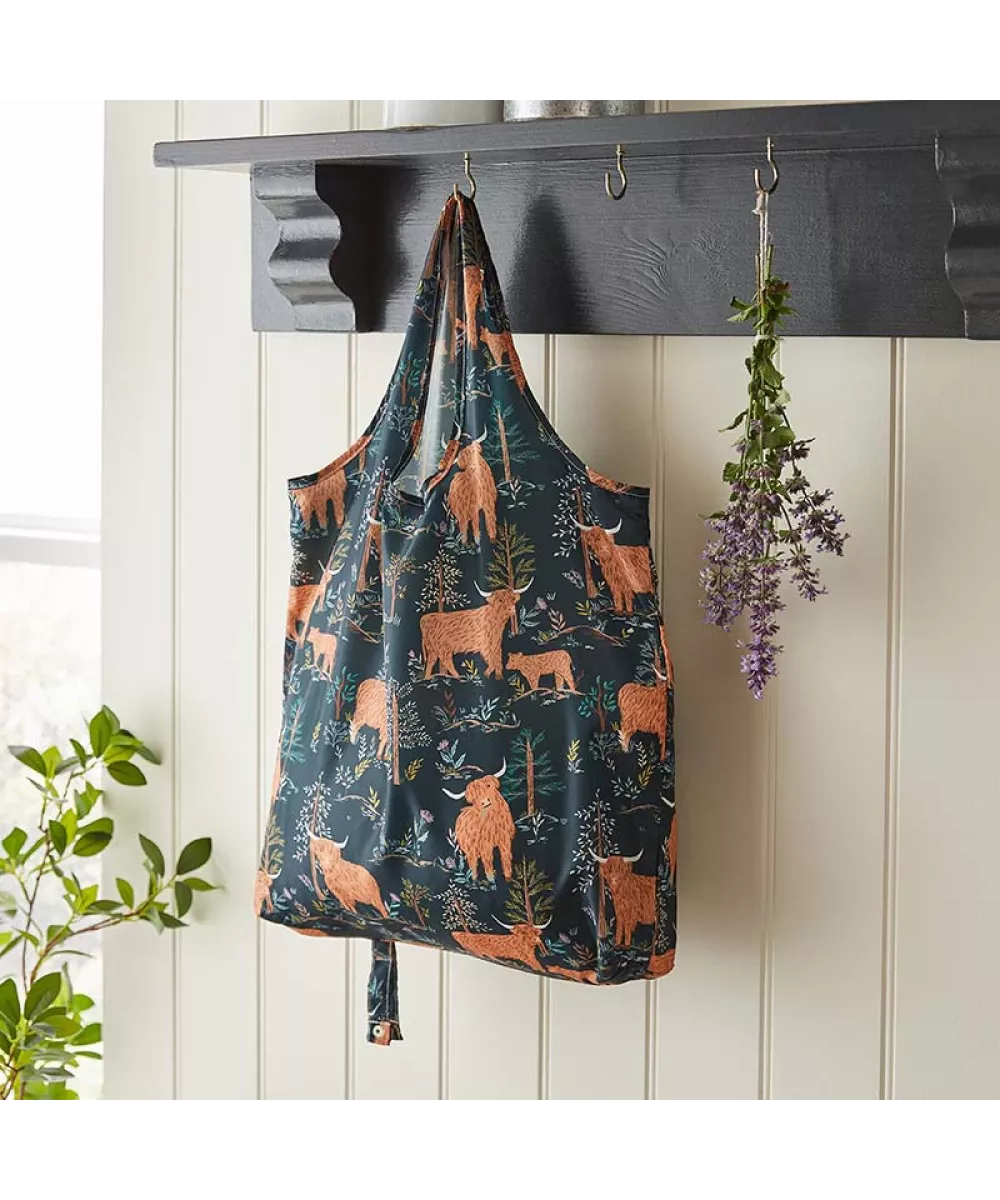 Sac à course pliable motif vaches écossaises