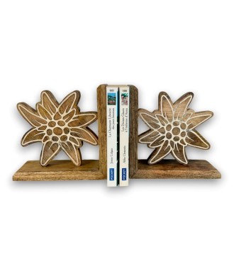 Serre-livres en bois motif edelweiss