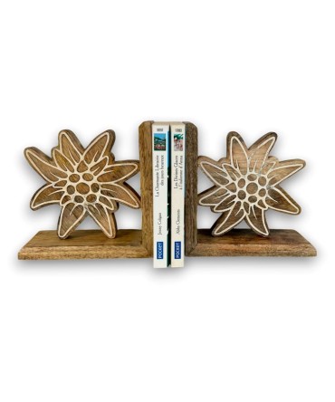 Serre-livres en bois motif edelweiss