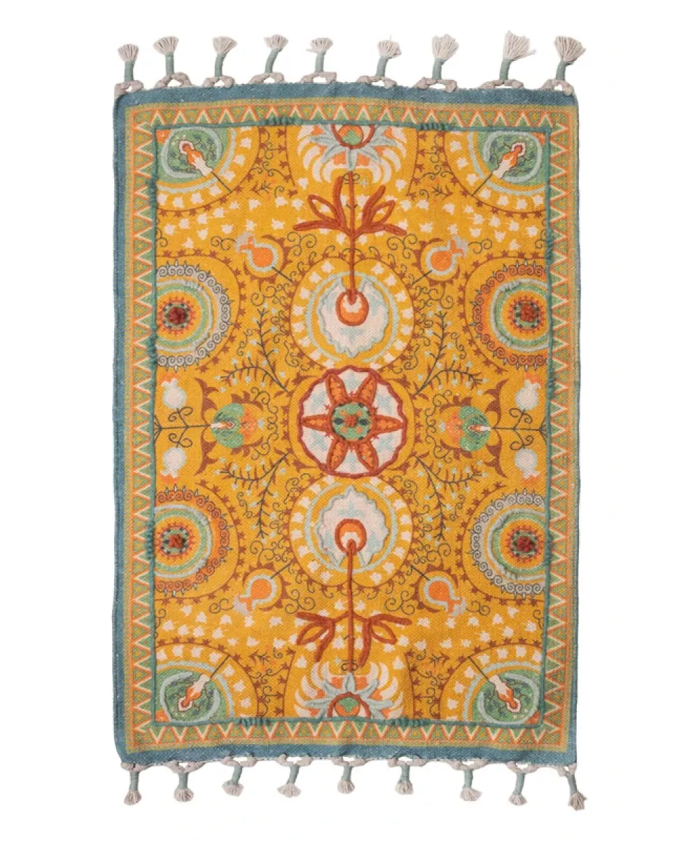 Tapis botanica jaune en coton 90x60cm