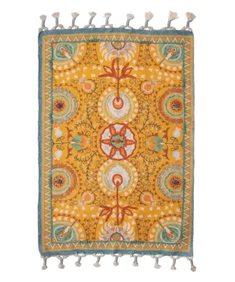 Tapis botanica jaune en coton 90x60cm