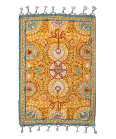 Tapis botanica jaune en coton 90x60cm