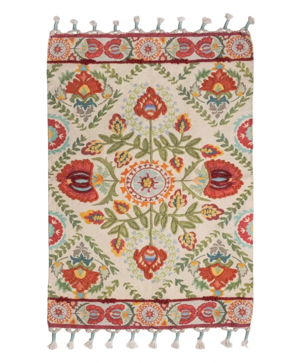 Tapis botanica rouge en coton 90x60cm
