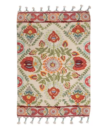 Tapis botanica rouge en coton 90x60cm