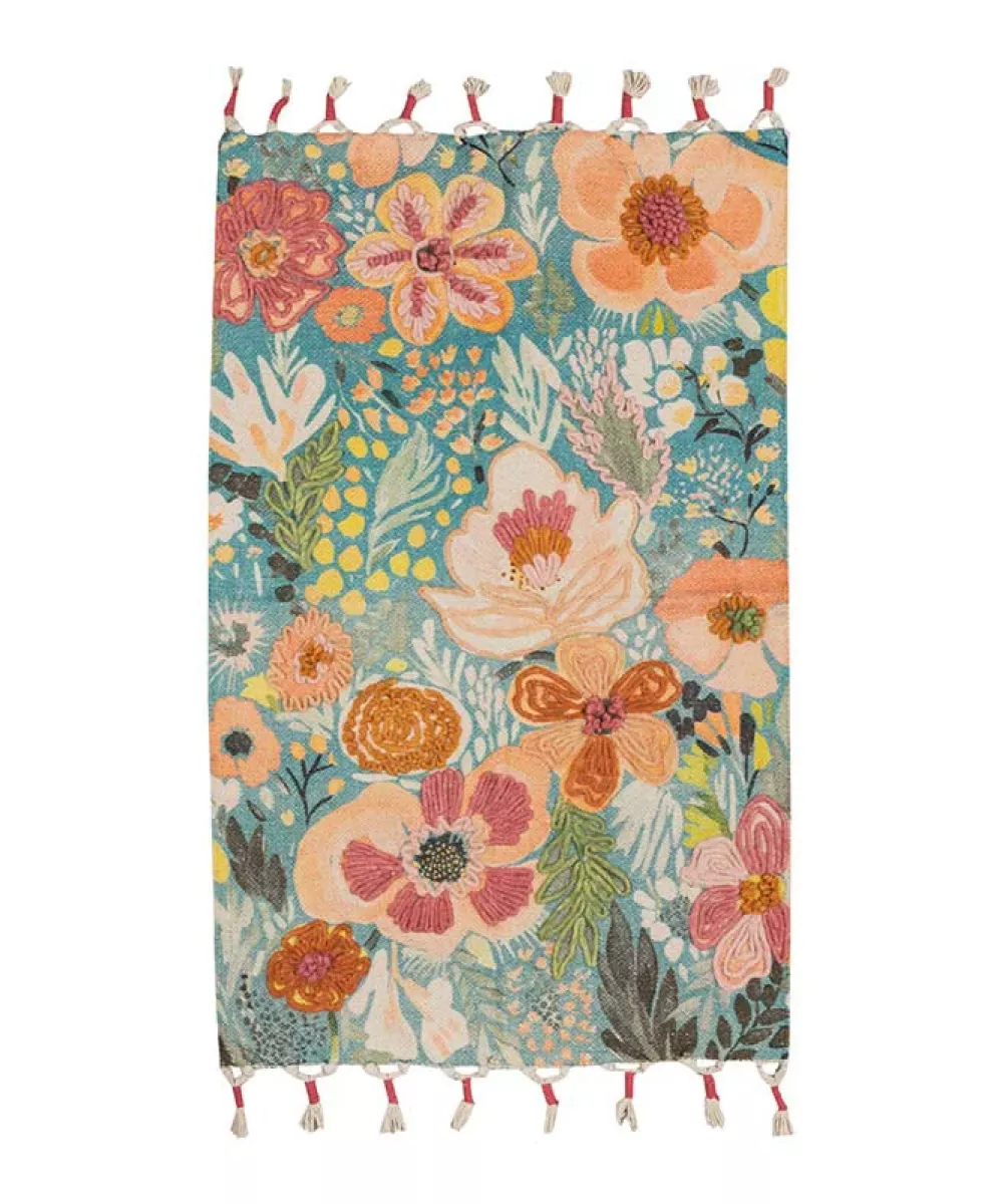 Tapis botanica grosses fleurs en coton 90x60cm
