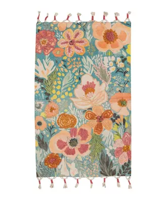 Tapis botanica grosses fleurs en coton 90x60cm