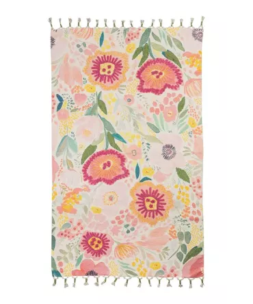 Tapis botanica fleurs pastel en coton 150x90cm