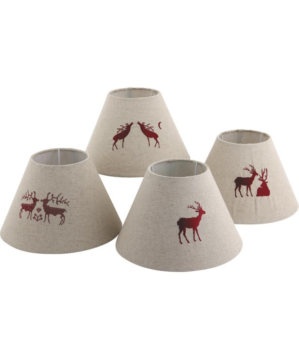 Lampe - Abat jour conique avec des cerfs brodés en rouge
