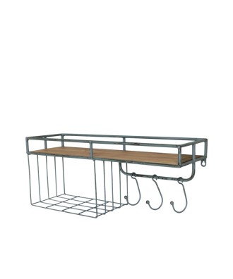 Meuble - Etagère en métal avec deux niveaux et trois crochets