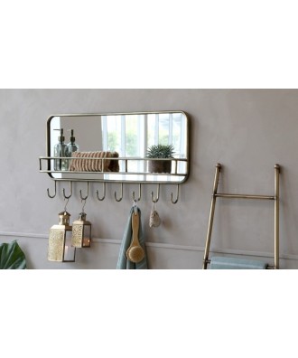 Meuble - Miroir en métal avec une étagère intégrée et 8 crochets