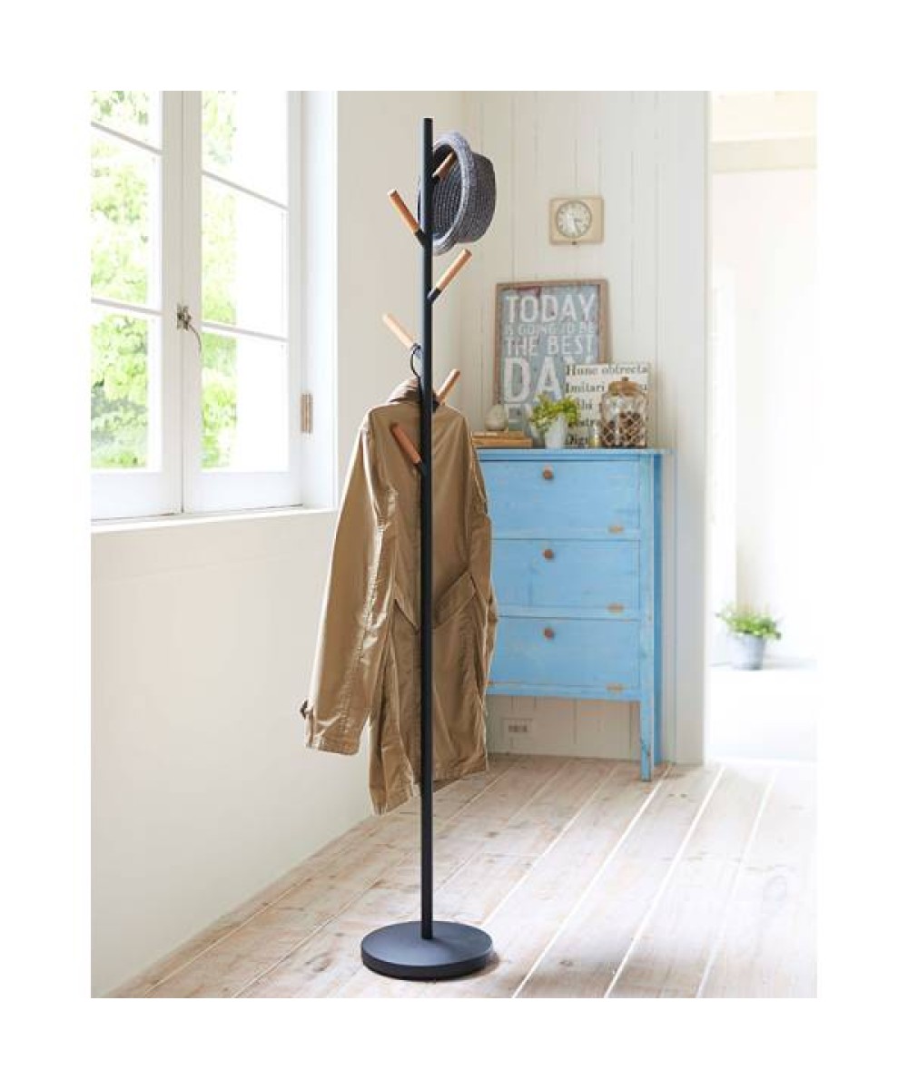 Meuble - Portemanteau noir en métal et banches en bois