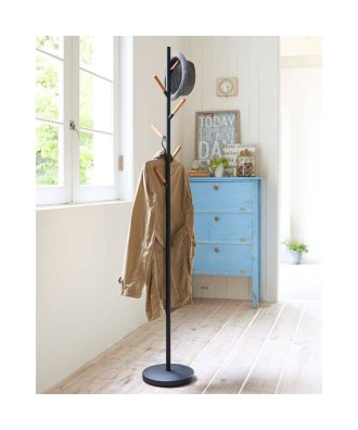 Meuble - Portemanteau noir en métal et banches en bois