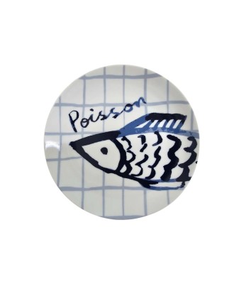 Assiette entrée - dessert en porcelaine motif poisson