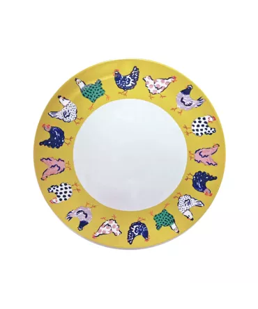 Assiette dinner en porcelaine motif poules