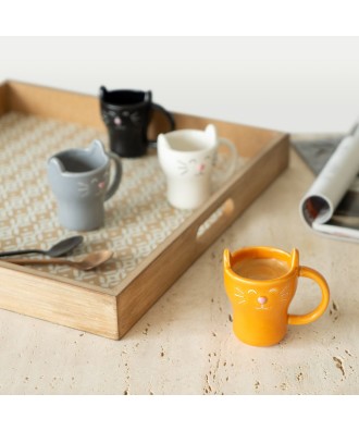 Tasse à café moka, 4 pièces, 4 coloris, forme de chat