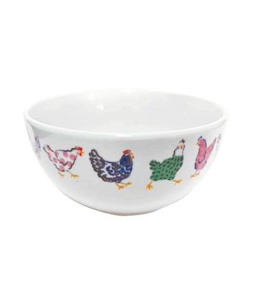 Bol en porcelaine motif poules