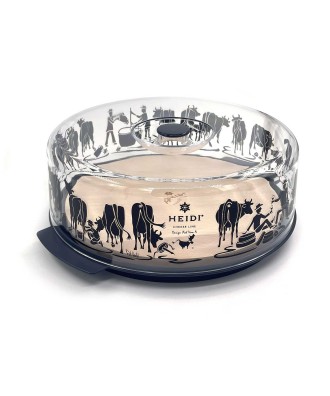 Cloche à fromage en bois et plexi, motif alpage noir