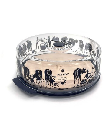 Cloche à fromage en bois et plexi, motif alpage noir