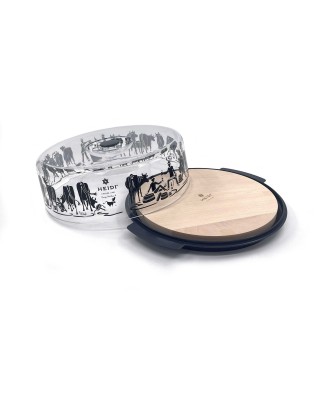 Cloche à fromage en bois et plexi, motif alpage noir
