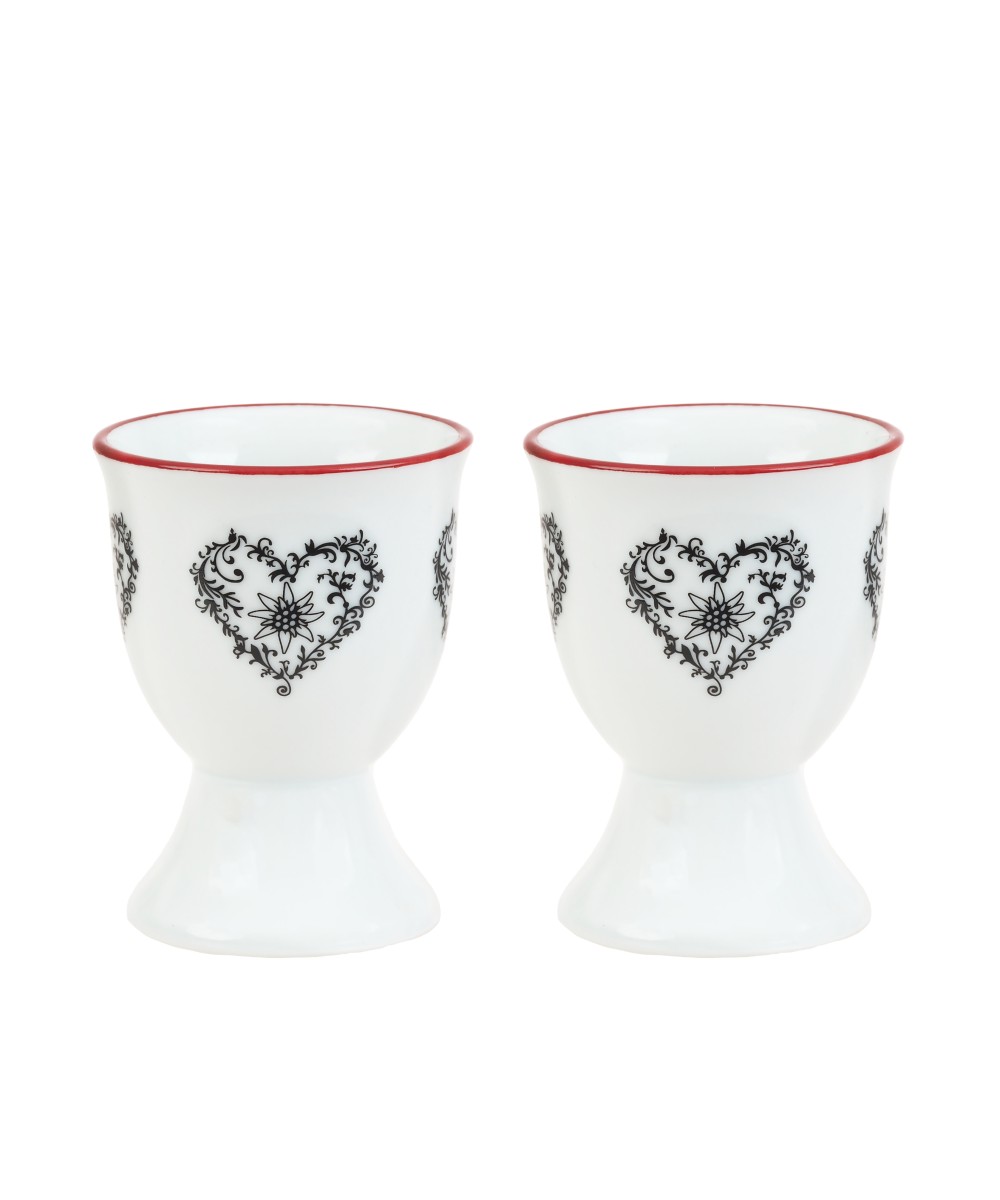 Coquetier motif coeur edelweiss, set 2 pièces