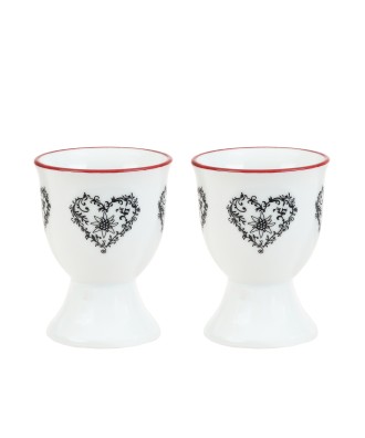 Coquetier motif coeur edelweiss, set 2 pièces