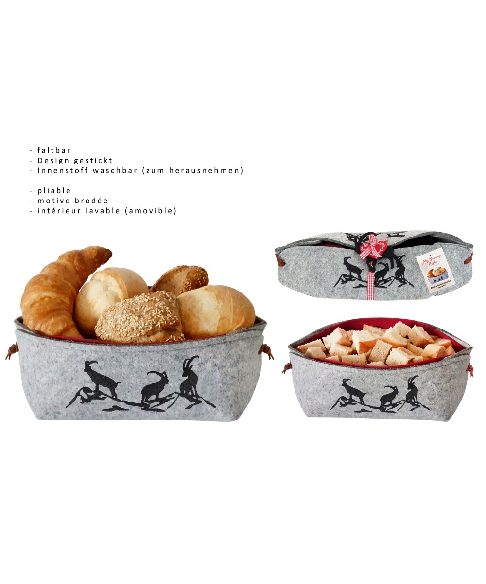 Corbeille à pain en feutre motif bouquetins