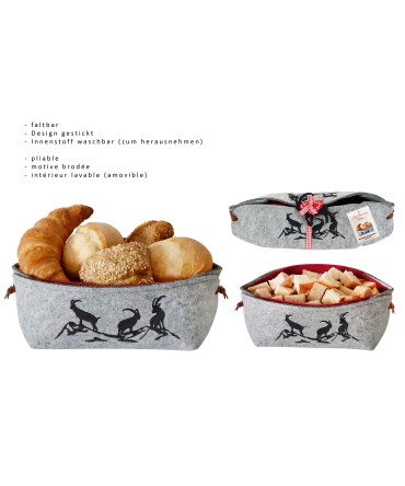 Corbeille à pain en feutre motif bouquetins