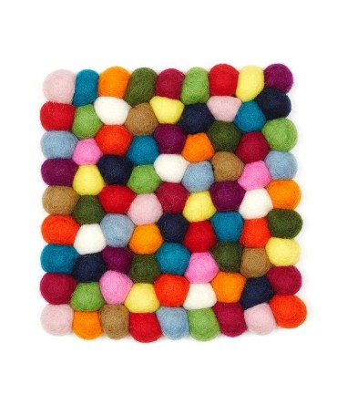 Dessous de plat carré, boules en feutre, multi color