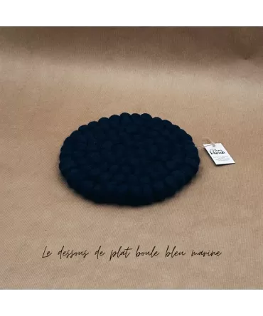 Dessous de plat rond en feutrine, boules bleu marine