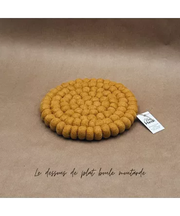 Dessous de plat rond en feutrine, boules jaune moutarde
