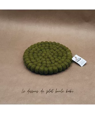 Dessous de plat rond en feutrine, boules vert kaki