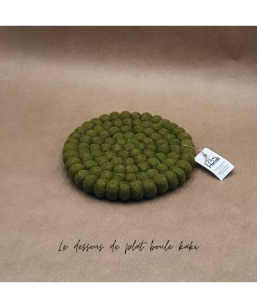 Dessous de plat rond en feutrine, boules vert kaki