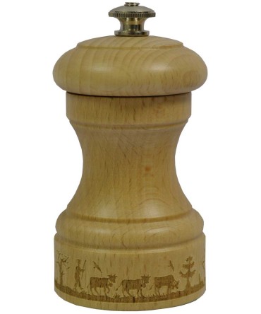 Moulin à poivre Peugeot 10cm bois naturel, motif alpage